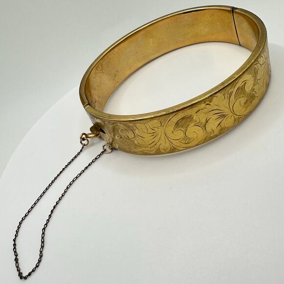 Antique Victorian English 1/5 9kt rolled gold filled hinged bangle bracelet - Picture 2 of 12